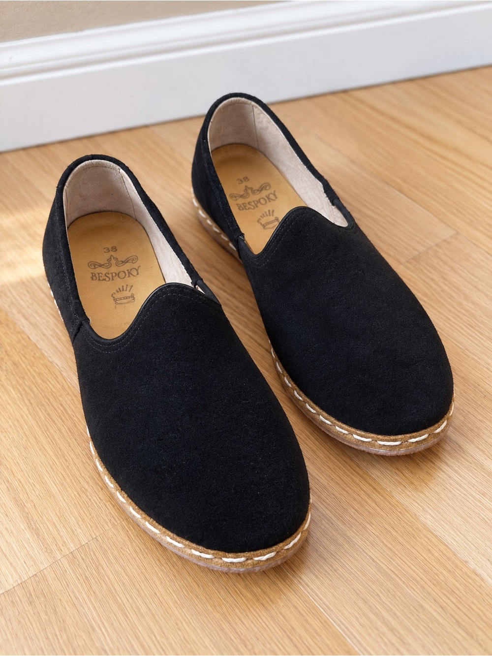 Bespoky Black Suede Barefoot Yemeni Loafer Shoe 36 Handmade Turkey Slip On Flats